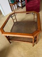 Salontafel Mahonie met glazen plaat en webbing / vintage, Huis en Inrichting, Ophalen, Gebruikt, 50 tot 100 cm, Vierkant