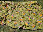 Vintage groene bloemetjes gordijnen met gebruikerssporen €80, Gebruikt, 100 tot 150 cm, Vintage, Ophalen of Verzenden