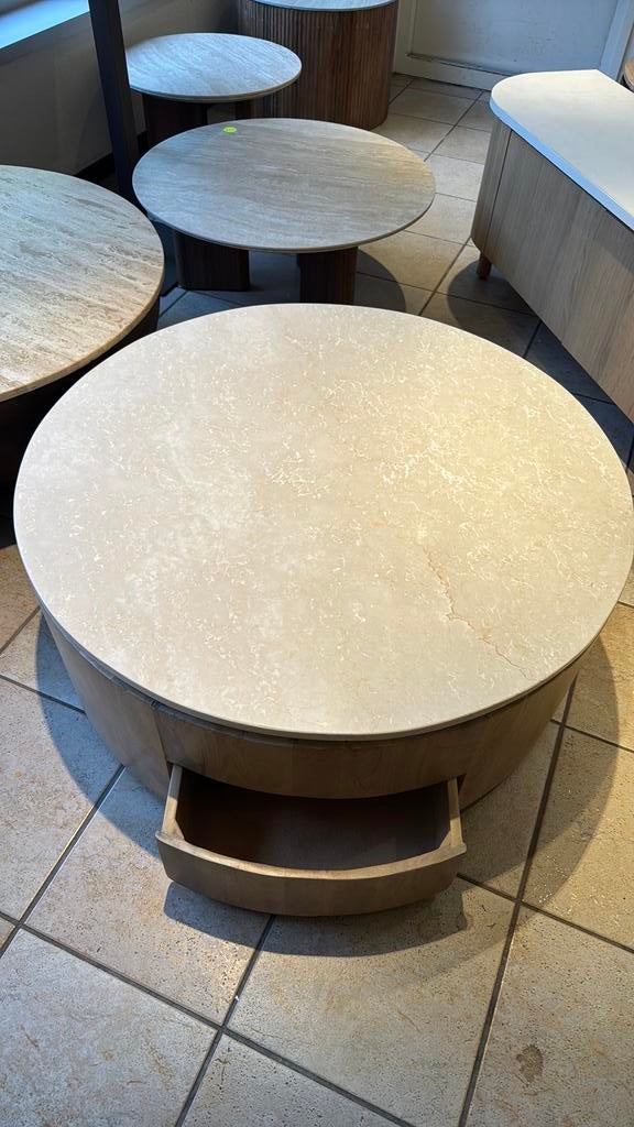 Salontafel travertin natural rond 90 cm, Ophalen, Japandi, Rond, Nieuw