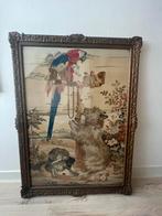 Oud Geborduurd Schilderij met Papegaai en Hond, Ophalen