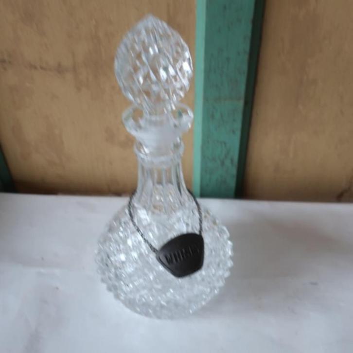 Karaf whisky fles met stop en naamplaatje glas origineel, Antiek en Kunst, Antiek | Glas en Kristal, Ophalen of Verzenden