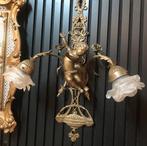 2 Antiek wandlampen barok engelen beelden brons glas rozen, Ophalen of Verzenden, Glas, Antiek / klassiek