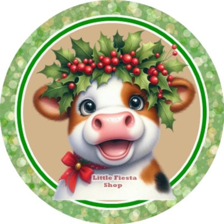 L838 icing frosting koe hulst kerst 18cm eetbare print top, Hobby en Vrije tijd, Taarten en Cupcakes maken, Nieuw, Versiering