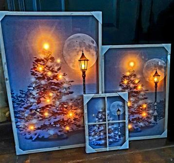 Sfeervol Kerst Schilderij met LED Verlichting 60x90cm beschikbaar voor biedingen