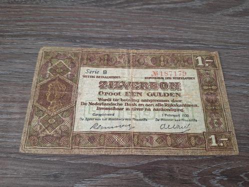 Biljet 1 gulden 1920, zilverbon oude type (1 letter), Postzegels en Munten, Bankbiljetten | Nederland, Ophalen of Verzenden