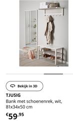 Tjusig Bank met Schoenenrek & Wandkapstok - Wit, Zo goed als nieuw, Minder dan 100 cm, Hout, Ophalen