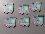 6 houten knopen trein / applicatie geel/blauw, Ophalen of Verzenden, Nieuw, Materiaal