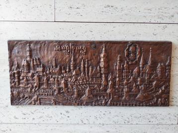 Bronze plaquette wans sculptuur reliëf stadsgezicht  beschikbaar voor biedingen