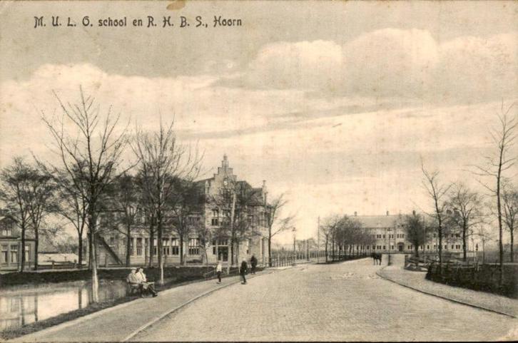 Hoorn - MULO School - R HBS, Verzamelen, Ansichtkaarten | Nederland, Gelopen, Noord-Holland, Voor 1920, Ophalen of Verzenden