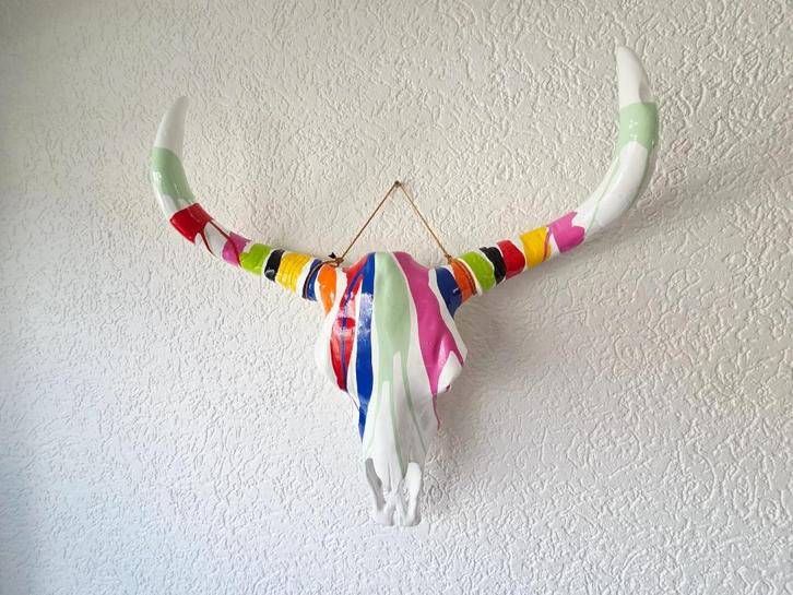 Uniek! XXL Skull met kleurrijk verf-effect – nu €49,-, Huis en Inrichting, Woonaccessoires | Wanddecoraties, Nieuw, Ophalen