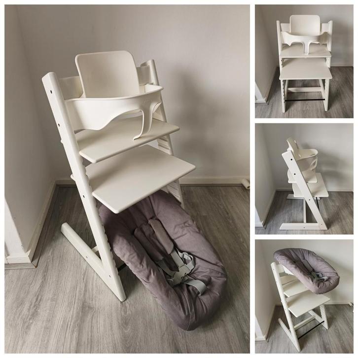 Stokke Tripp Trapp wit met babyset en 2 standen newbornset, Kinderen en Baby's, Kinderstoelen, Zo goed als nieuw, Meegroeistoel