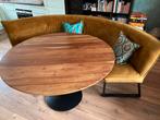 Eetkamertafel rond massief acacia met voet, Ophalen, Zo goed als nieuw, Hout