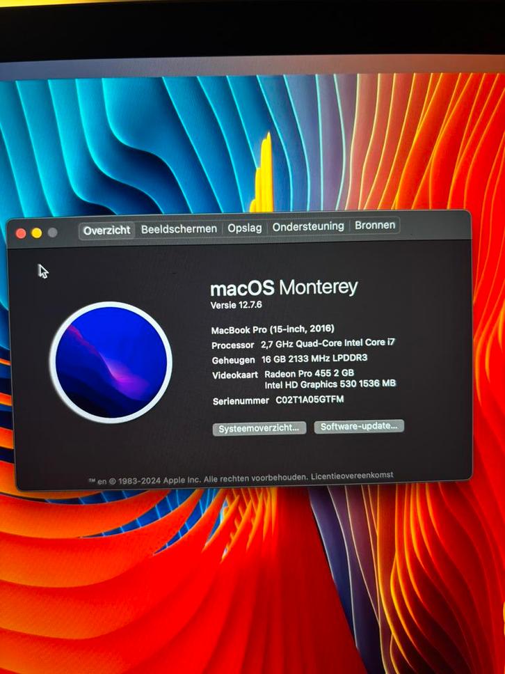 Macbook Pro 2016 15” Touchbar, Computers en Software, Apple Desktops, Zo goed als nieuw, iMac, SSD, 3 tot 4 Ghz, Ophalen of Verzenden