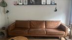 Cognac leren 4-zits bank, Ophalen, Gebruikt, Rechte bank, 200 tot 250 cm