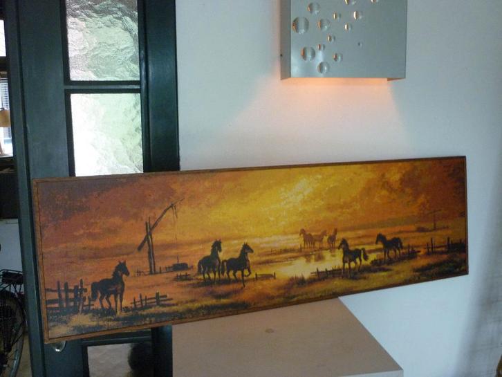 Luca Del Baldo schilderij 'Paarden op de Steppe' sixties art, Huis en Inrichting, Woonaccessoires | Schilderijen, Tekeningen en Foto's
