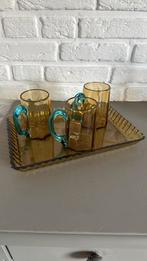 Glazen tray met drie glazen Frans, Ophalen of Verzenden