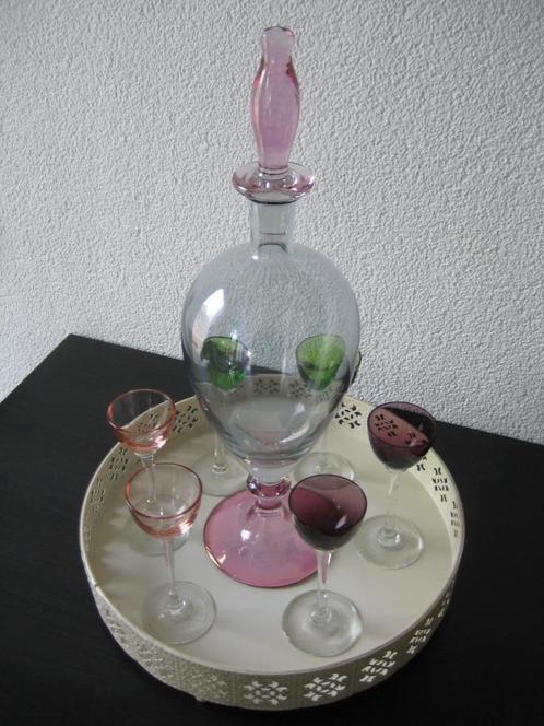 Antieke likeurset Karaf met 6 glaasjes, Antiek en Kunst, Antiek | Glas en Kristal, Ophalen of Verzenden