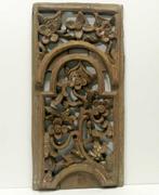 Antiek houtsnijwerk paneel HP7 hout Indonesie kunst bloemen, Ophalen of Verzenden