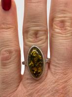 B34 Prachtige zilveren barnsteen ring maat 18,75, 18 tot 19, Ophalen of Verzenden, X, Met edelsteen