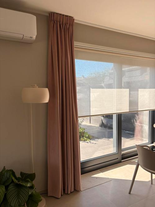Velours gordijnen met vilten voering roze zgan, Huis en Inrichting, Stoffering | Gordijnen en Lamellen, Zo goed als nieuw, 200 cm of meer