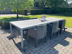Teakhouten tuintafel met 6 Toy van Drade stoelen, Ophalen, Gebruikt, Teakhout
