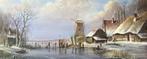 Groot schilderij winterlandschap. Thomas Heesakkers., Antiek en Kunst, Kunst | Schilderijen | Klassiek, Ophalen