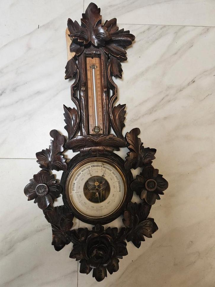 Antieke Barometer met Thermometer, Antiek en Kunst, Antiek | Koper en Brons, Ophalen of Verzenden