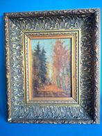 Antiek lief klein schilderij bosgezicht olieverf op doek., Antiek en Kunst, Kunst | Schilderijen | Klassiek, Ophalen of Verzenden