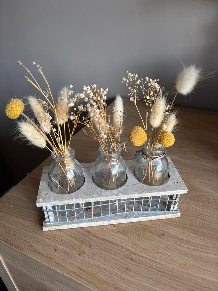 Droogbloemen in vaasjes, Huis en Inrichting, Woonaccessoires | Droogbloemen, Zo goed als nieuw, Ophalen of Verzenden
