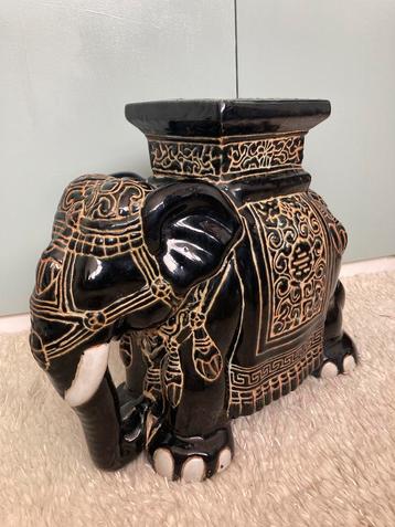 Vintage Keramiek Olifant Plantentafel Zwart Goud Groot beschikbaar voor biedingen