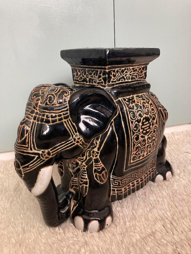Vintage Keramiek Olifant Plantentafel Zwart Goud Groot, Antiek en Kunst, Antiek | Keramiek en Aardewerk, Ophalen of Verzenden