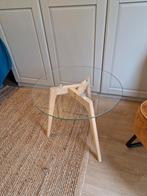 Glazen salontafel met houten poten, 50 tot 100 cm, Eikenhout, Rond, Zo goed als nieuw