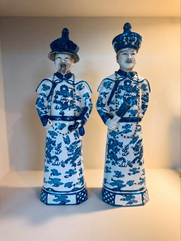 2 chinese keizers beeld delfts blauw vaas kaststel pot beschikbaar voor biedingen
