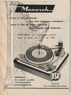 Retro reclame 1958 BSR Monarch platenspeler pickup, Verzenden, Overige typen