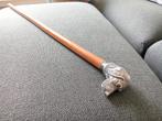 Antieke wandelstok met zilveren hondenkop 85cm, Ophalen, Zilver