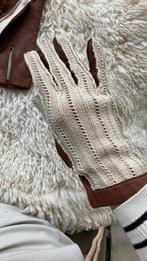Bruine LEREN handschoenen met offwhite gebreide bovenkant S, Ophalen of Verzenden