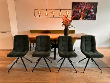 4 donkergroene velvet eetkamerstoelen beschikbaar voor biedingen