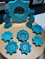 Handgemaakte decoratieve set – 9-delig – turquoise keramiek, Ophalen of Verzenden