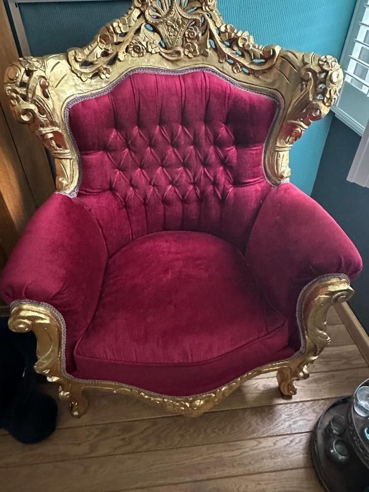 Stoel voor sinterklaas, Huis en Inrichting, Fauteuils, Gebruikt, Hout, Stof, 75 tot 100 cm, 75 tot 100 cm, Ophalen