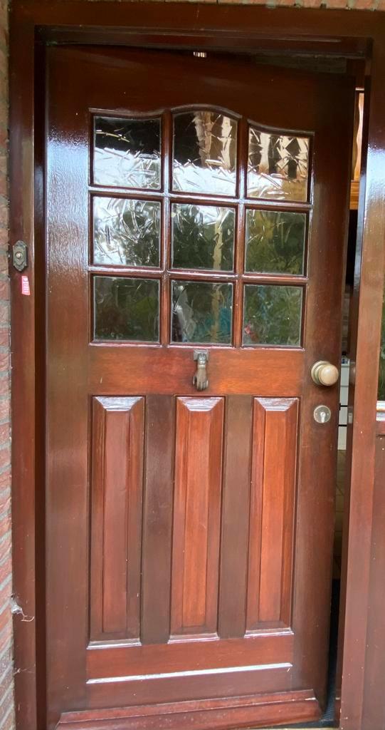 Houten Buitendeur met Glas - GRATIS, Doe-het-zelf en Verbouw, Deuren en Horren, Zo goed als nieuw, Buitendeur, 200 tot 215 cm