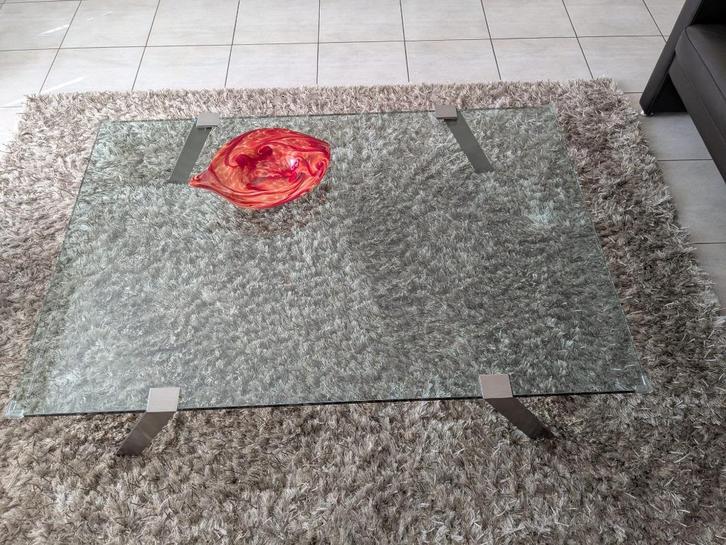 Glazen salontafel, strak design, rechthoekig, Huis en Inrichting, Tafels | Salontafels, Gebruikt, Minder dan 50 cm, 50 tot 100 cm