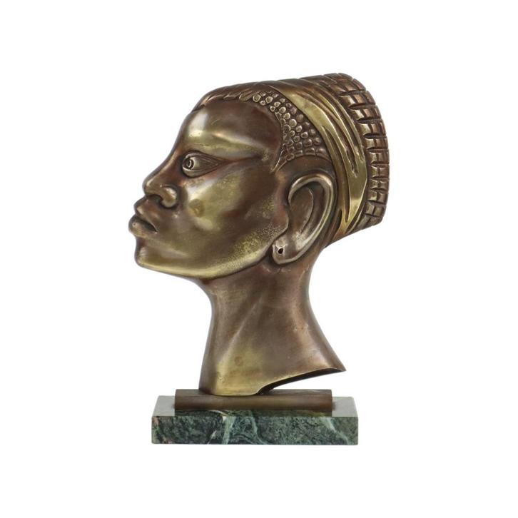 Art Deco Brons Sculptuur Afrikaanse Vrouw Marmer Hagenauer, Antiek en Kunst, Antiek | Koper en Brons, Brons, Ophalen of Verzenden