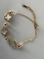 Armbandje goudkleurig met witte klaver, Sieraden, Tassen en Uiterlijk, Armbanden, Ophalen of Verzenden, Nieuw, Wit, Staal