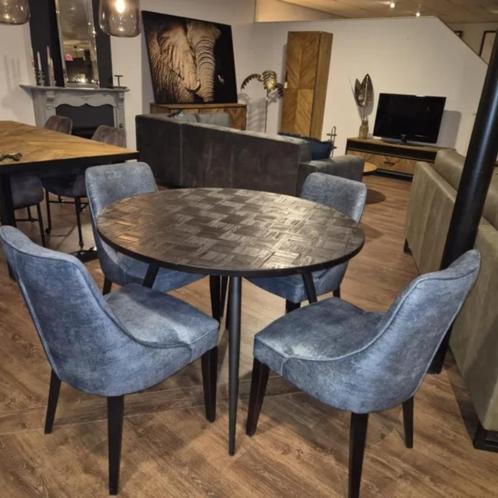 24485 Eettafel Rond Zwart Ø 1,10 m, Huis en Inrichting, Tafels | Eettafels, Nieuw, 100 tot 150 cm, 100 tot 150 cm, Rond, Eikenhout