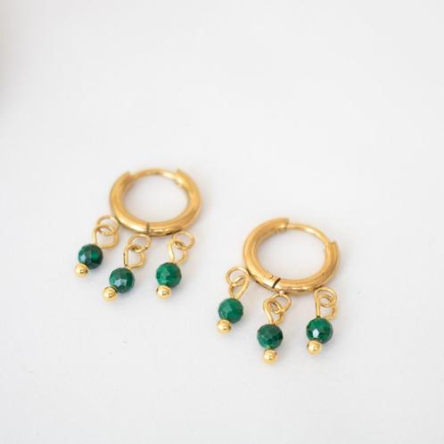 Oorbellen met malachiet, Sieraden, Tassen en Uiterlijk, Oorbellen, Nieuw, Hangers, Overige materialen, Groen, Met edelsteen, Ophalen of Verzenden