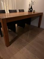 Teakhouten eethoek met 6 stoelen op wieltjes, Huis en Inrichting, Tafels | Eettafels, Ophalen, Gebruikt, 150 tot 200 cm, Teakhout