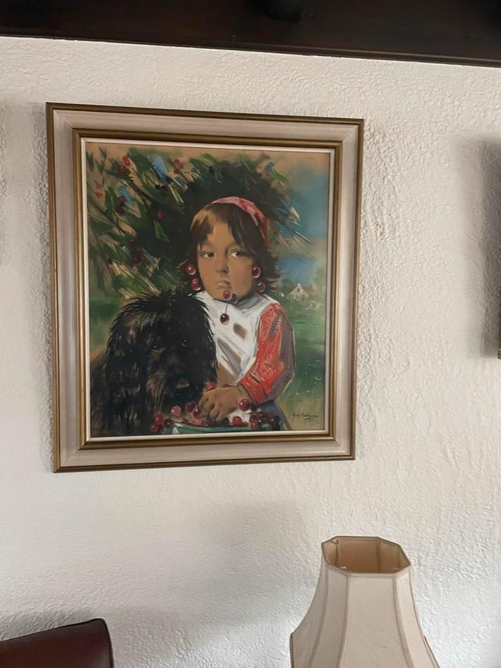 Schilderij meisje met hond en kersen Han van Meegeren, Antiek en Kunst, Kunst | Schilderijen | Klassiek, Ophalen