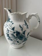 Antieke kan met bloemen petrol Societe Ceramique, Ophalen of Verzenden