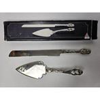 # Silver plated gebakschep met mes met hartvorm handvaten, Ophalen of Verzenden, Gebruikt, Zilver