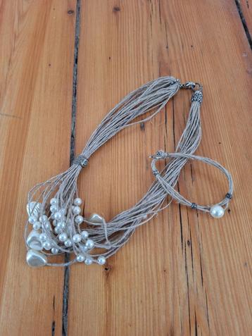 Ketting en armband, met parels en touw beschikbaar voor biedingen